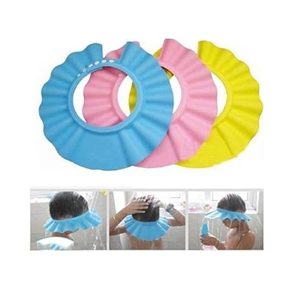 DreamAuro New Adjustable Safe Soft Bathing Baby Shower Cap, Wash Hair for Children, Baby Eye Ear Protector While Bathing Shower/Shamoo Pack of 1 Baby Shower Cap