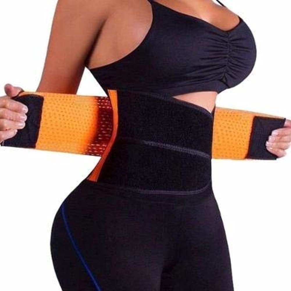 Boolavard Waist Trainer Belt for Women - Waist Cincher Trimmer - Slimming Body Shaper Belt - Sport Girdle Belt (UP Graded) (Orange, M)