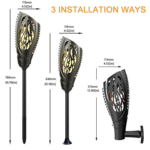 Lustaled Solar Torch Lights LED Dancing Flames Outdoor Lights Dusk to Dawn Auto On/Off Waterproof Flickering Tiki Torches Lamp Wireless Solar Wall Lighting for Landscape Garden Driveway (2-Pack)