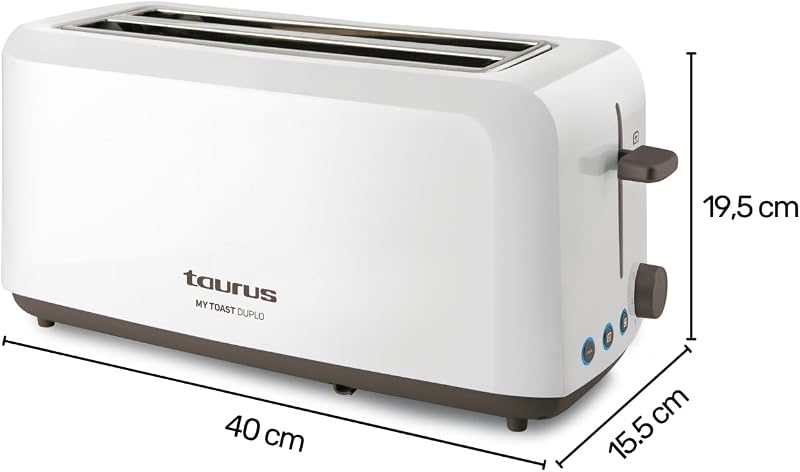 - Tostadora 1450W, Doble Ranura Larga, 6 Niveles, LED, Silenciosa