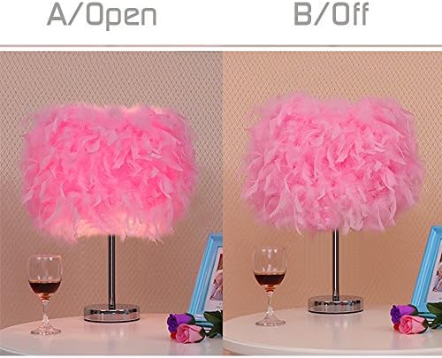 Feather Table Lamp Vintage Desk Night Light Lampshade for Living Room Wedding Room Bedroom Pink 15 * 35cm