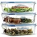 Superior Glass Meal Prep Containers - 3-Pack (35oz) BPA-Free Airtight Food Storage Containers with 100% Leak Proof Locking Lids, Freezer to Oven Safe Great on-The-go Portion Control Lunch Containers