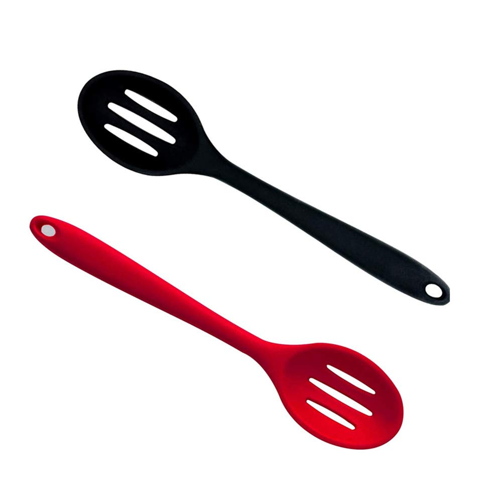Kitchen Slotted Spoon, 2 Pcs Silicone Slotted Spoon Heat Resistant, Non Scratch Cooking Spoons Set for Stirring, Scooping and Mixing