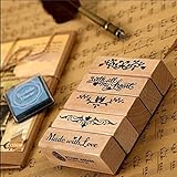 Youkwer 5Pcs Cute DIY Wooden Rubber Stamps Diary Scrapbooking Stamps Set （Flowersides and Letters,Set of 5）
