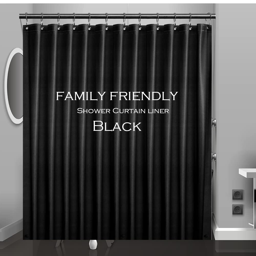 Photo 1 of Eazzier Bath Black Plastic Shower Curtain Liner, 72x72 Inch Thin Lightweight Black Plastic Bathroom Shower Showroom Inner Curtain with Rustproof Metal Grommet Holes and Weighted Magnets