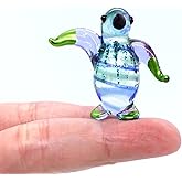 Sansukjai Penguin Tiny Micro Figurines Hand Blown Glass Art Bird Animals Collectible Gift Home Décor (Blue Green)