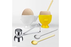 Set of 5, Egg Cups for Soft Boiled Eggs Ceramic Egg Holder 2 Pack Chick Shaped Hard Boiled Raw Egg Cups 1 Egg Topper Cutter w