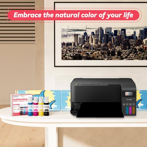 Sublimation Ink for Eco Tank Printer, Sublimation Ink Refill Bottles Compatible for ET-15000 ET-1810 ET-2850 ET-2860 ET-2870 ET-2876 ET-2820 ET-4800 ET-2760 ET-2800 ET-14000 Printer（K C M Y）