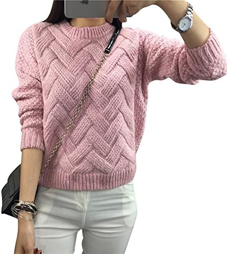 Qitun Women's Oversized Pinned Variegated Sweater Long Sleeved Short Knit Pullover
