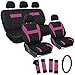 Oxgord 17pc Set Flat Cloth Mesh / Pink & Black Auto Seat Covers Set - Airbag Compatible - Front Low Back Buckets - 50/50 or 60/40 Rear Split Bench - 5 Head Rests - Universal Fit for Car, Truck, Suv, or Van - FREE Steering Wheel Cover