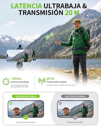 Mini Wireless Condenser Microphone Compatible with iPhone, Android and PC, Plug & Play Lavalier Microphone with Noise Reduction, Battery Indicator and Windscreen for Video and Streaming (Black)