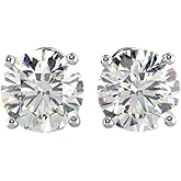 Moissanite Earrings for Women Men, 2.50 ct Round D Color VVS1 Clarity Lab Created Earring 925 Sterling Silver Classic 4 Prong Moissanite Earrings Screw Back for Women