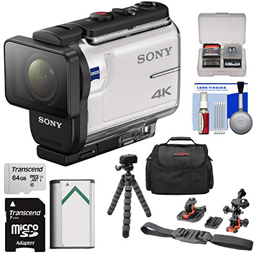 Sony Action Cam FDR-X3000 Wi-Fi GPS 4K HD Video Camera Camcorder with Flat Surface & Helmet Mounts + 64GB Card + Battery + Case + Flex Tripod + Kit