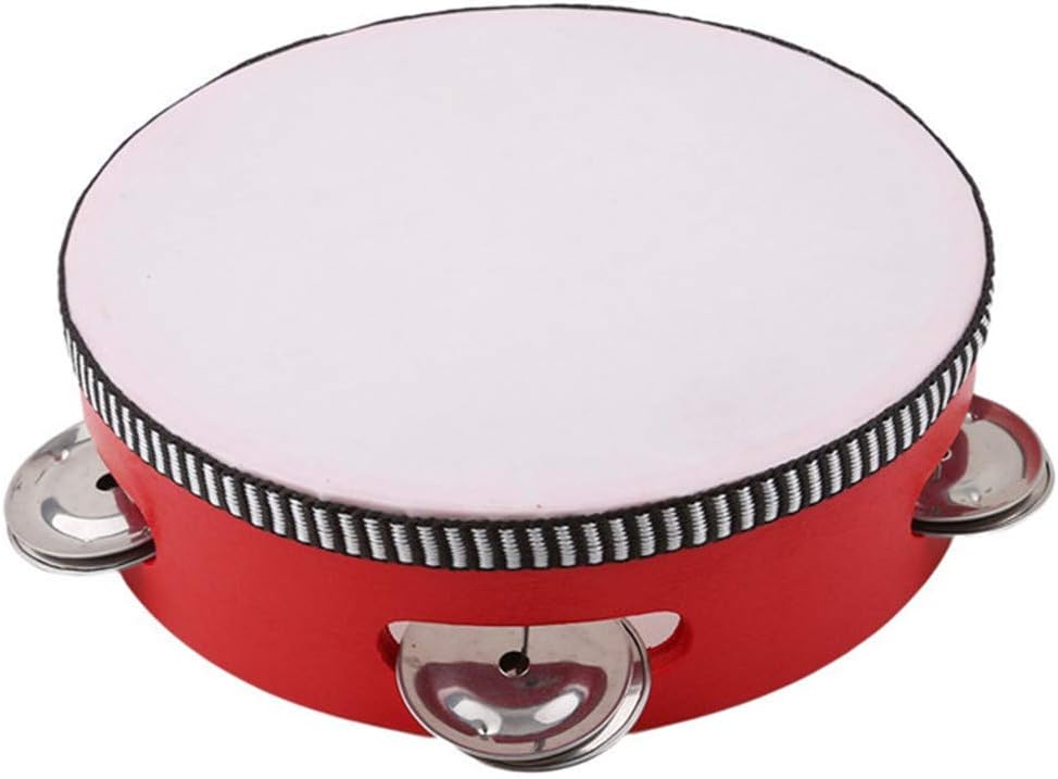 andy cool Premium Quality Mini Hand Drum Toys 6 inch Tambourines Drum Bell Toy Round Percussion Gift Early Educational Musical Instrument Baby Toys Beat Instrument for Children Boys Girls,Red