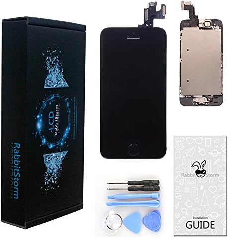 Rabbitstorm® Replacement Digitizer and Touch Screen LCD Assembly With Spare Parts (Home Button, Flex Cable, Camera Bracket, Adhesive,Tools) For iPhone 5S(Black)