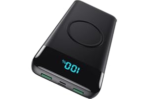 FOCHEW Wireless Portable Charger 30,800mAh 15W Wireless Charging 25W PD QC4.0 Fast Charging Smart LCD Display USB-C Power Bank, 4 Output External Battery Pack Compatible with iPhone 16/15/14/13, Samsung etc