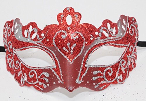 Red And Silver Masquerade Mask - LADIES SPARKLING RED AND SILVER RIALTO