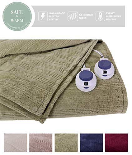 SoftHeat by Perfect Fit | Ultra Soft Plush Electric Heated Warming Blanket with Safe & Warm Low-Voltage Technology (King, Sage Green)