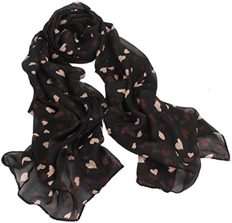 HN New Love Heart Soft Long Shawl Scarf Wrap Stole For Womens Girls (Black)