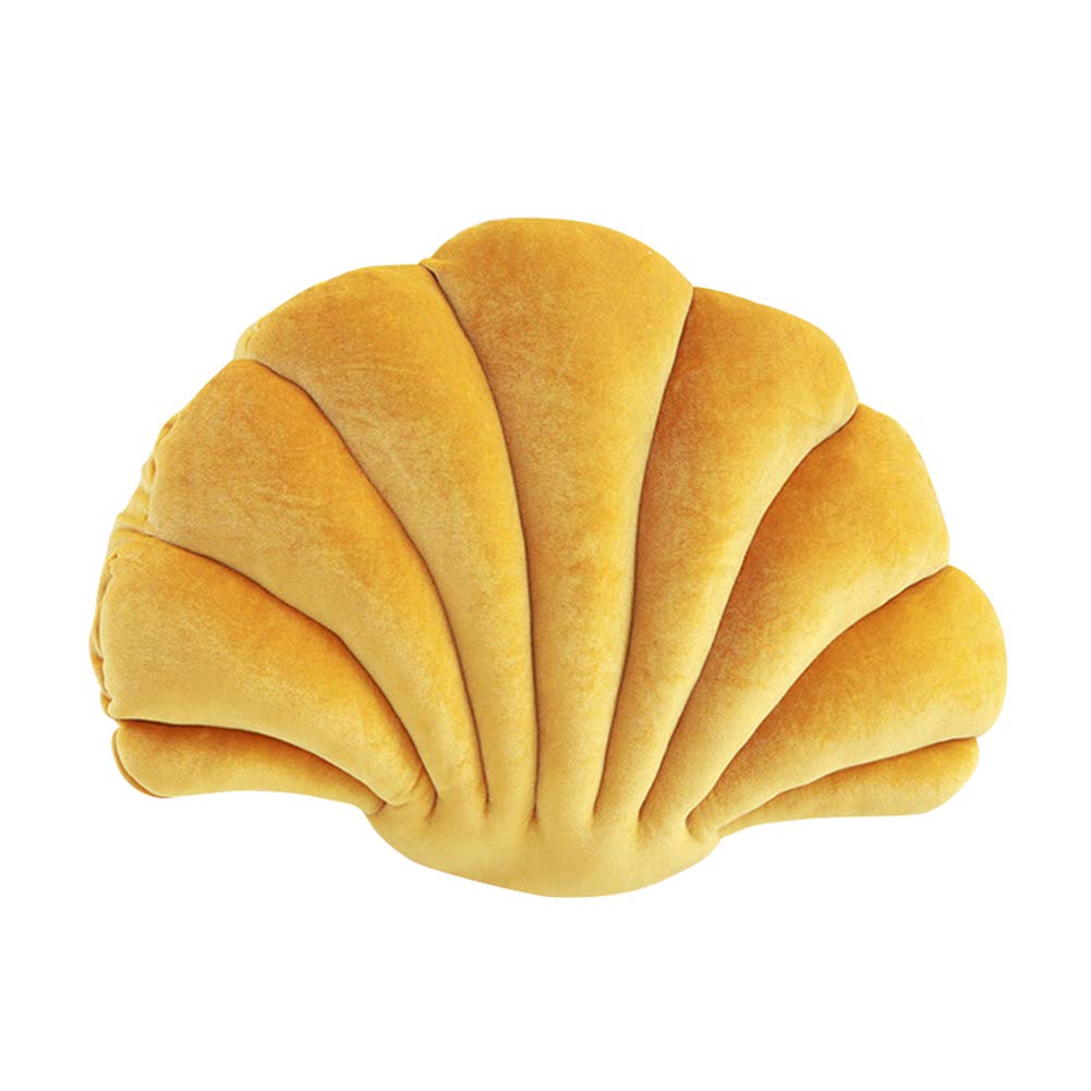 LICHENGTAI Seashell Shaped Pillow, Velvet Cozy Solid Throw Pillow Cute Sea Ocean Theme Throw Pillow Cushion Case Outdoor Shell Pillow Case for Home Sofa Bed Couch Living Room Decor, Yellow