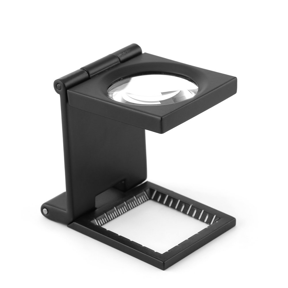 Photo 1 of 10X 28mm Three-Folding Magnifier, Glass with Scales and LED, Portable Magnifying Thread Counter Repair Tool Zinc Alloy Magnifier for Textile Optical Jewelry Collection