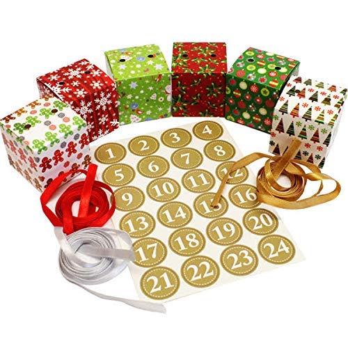 Make & Fill Your Own Advent Diy Calendar Children Vintage Christmas Tree Decoration With Boxes 24 Pcs Ribbon 1-24 (Ribbon Patterns)