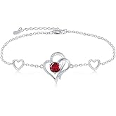 RIVIKO Love Heart Charm Bracelet For Women 925 Sterling Silver With Zirconia Birthstone Bracelets Adjustable Link for Mother Wife Sister Birthday Christmas Day Anniversary Jewelry Gift