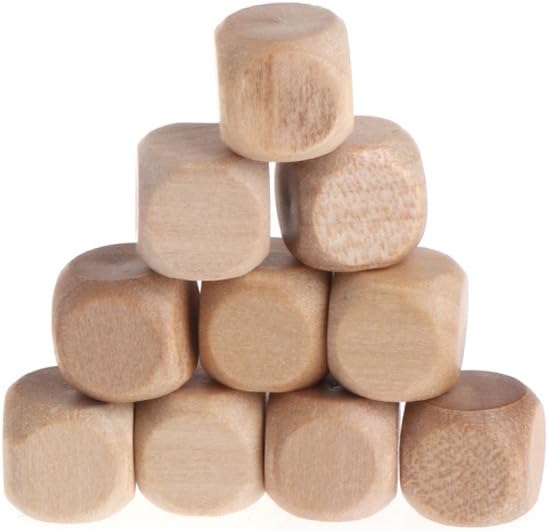 Hacloser 10Pcs/Set 6 Sided Blank Wood Dice, Wooden Cubes Crafts, Party Family DIY Board Games Printing Engraving Kid Toys 10mm-18mm