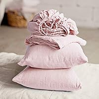 Lausonhouse Linen Sheet Set, Luxurious 100% Pure French Linen Bed Sheet Set,4 Pieces,Deep Pocket - Queen Light Pink