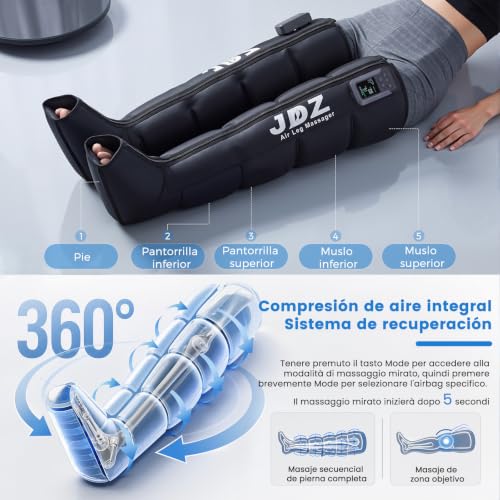 Presoterapia para Casa Relax Inalámbrico con 5 Cámaras de Aire, Botas Presoterapia Piernas Deporte con 3 Temporizadores para Pies Pantorrillas Muslos Confort Piernas Cansadas Relajación Muscular - L