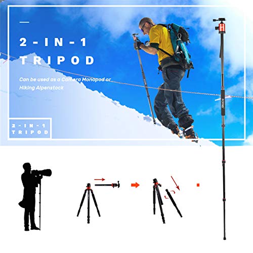 ZoMei Carbon Fiber Tripod,Camera Tripod for dslr,66.5" Camera Tripod Monopod with 360 Degree Ball Head,Load up to 33 pounds (orange)