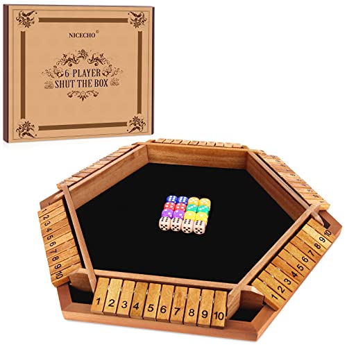 Nicecho 26 Players Shut The Box Dice Game, Wooden Board Table Math