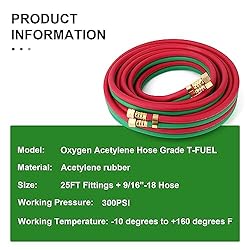 TAISHER 1/4" x 25FT Oxygen Acetylene Twin Hose With