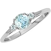 Silvershake Petite Design Round Shape Gemstone Birthstone White Gold Plated or Yellow Gold Plated 925 Sterling Silver Solitaire Promise or Engagement Ring Jewelry for Women