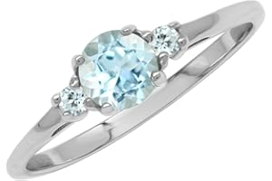 Silvershake Petite Design Round Shape Gemstone Birthstone White Gold Plated or Yellow Gold Plated 925 Sterling Silver Solitaire Promise or Engagement Ring Jewelry for Women