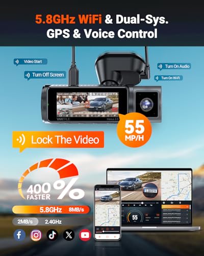 Vantrue N5S 4 Channel WiFi 360 Degree Dash Cam, STARVIS 2, IR Night Vision, 2.7K+1080P*2+1440P Front Rear Inside Dashcam, Voice Control, GPS, 24 Hours Parking Mode, Support 1TB Max