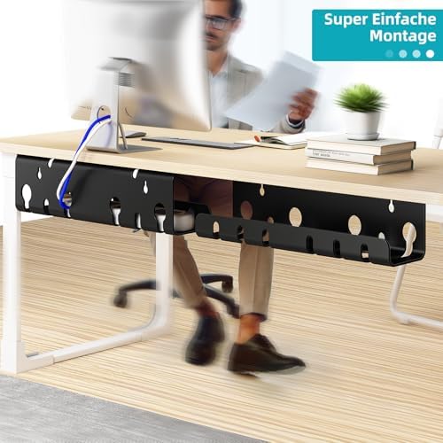 Canalina Passacavi Scrivania 2 Pezzi Metallo Nero con Accessori