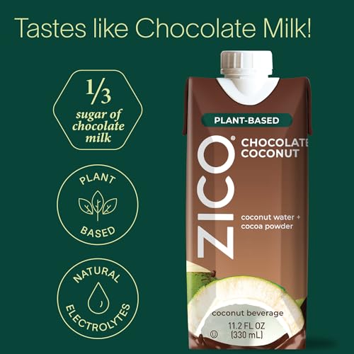 ZICO CHOCOLATE COCONUT WATER, DAIRY-FREE, PLANT-BASED, TASTES LIKE CHOCOLATE MILK, 11.2 FL OZ (PACK OF 12)