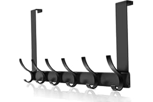 Jneoace Over The Door Hooks Rack, 6 Door Hanger Hooks, Over The Door Towel Rack for Hanging Coat, Towel, Bag, Robe, Hat, Back of Bathroom (Black)