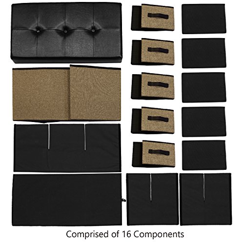 Ikee Design Folding Storage Chest Bench- Faux Leather, Linen Collapsible Foot Rest Stool Seat with 6 Drawers - Thumbnail 7