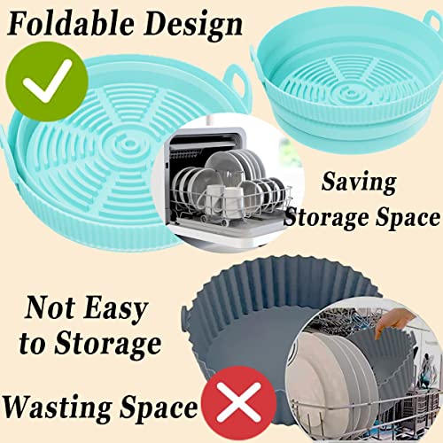 Air Fryer Silicone Liners 2 Pack Foldable, Luoges Reusable Air Fryer Silicone Pot, Easy Cleaning 7.5 Inch Silicone Basket for 3 to 5 Qt for Oven Microwave Accessories (Red & Green)