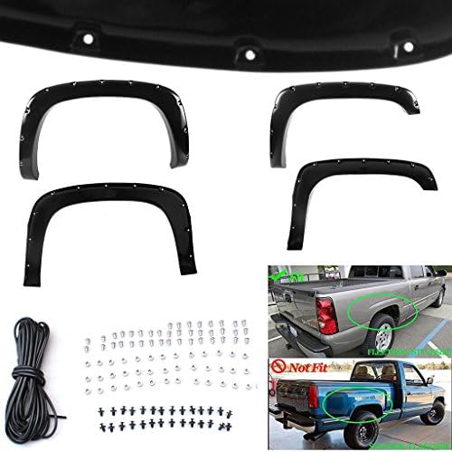 RAFTUDRIVE 4pcs Textured Black ABS Pocket Rivet Bolt-On Atermarket Fender Flares Fit 1999-2006 Silverado/Sierra 1500/1500HD/2500/2500HD/3500 Fleetside Bed Only