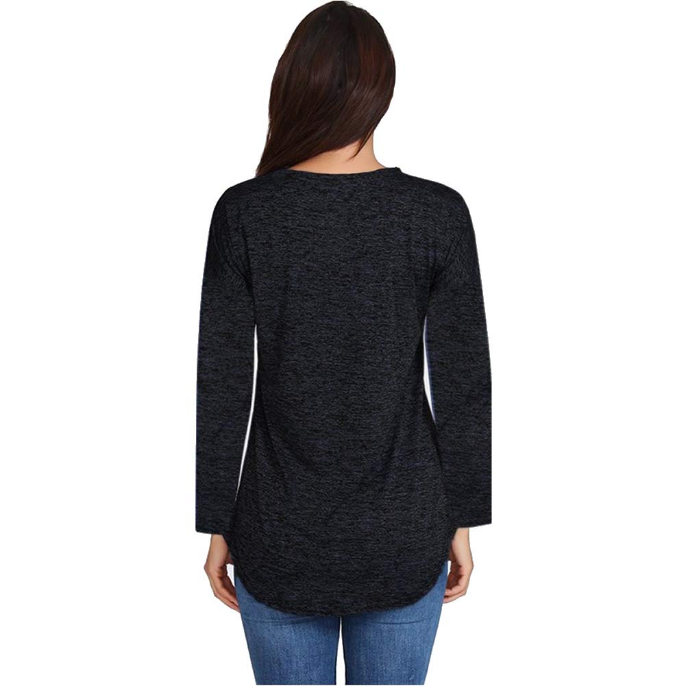 WUGO Women\'s Sexy Deep V Neck Zip UP Long Sleeve Tops Loose Casual T Shirt Tunic Blouses (XXL, Black)