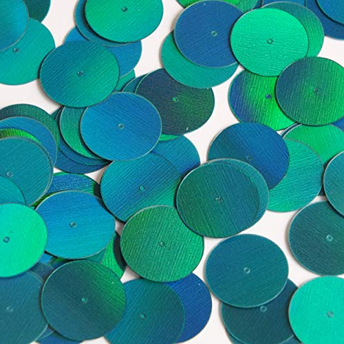 Round Flat Sequin 20mm Center Hole Teal Lazersheen Rainbow Reflective Metallic. Couture Paillettes. Made in USA
