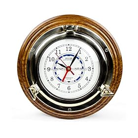 Nagina International 10" Premium Wooden Based Nautical Brass Ship's Porthole Time's Quartz Clock | Pirate Home Decorative Wall Hanging 51dLauH8YqL