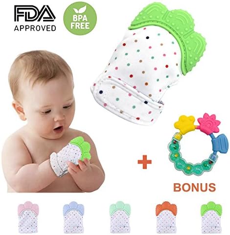 Baby Toddle Teething Mitten &amp; Molar Rod （Teething Chew Toy）Self Soothing Teether &amp; Teething Pain Relief Toy, Silicone Glove Stay on Baby's Hand, 100% Food Grade, BPA FREE Silicone (Deep GREEN)