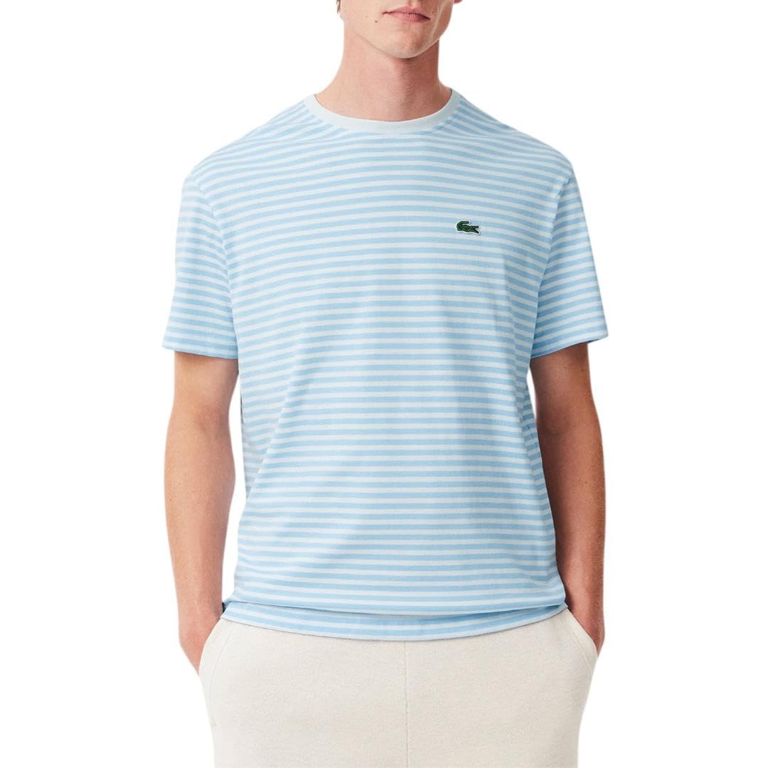 Lacoste Men’s Striped Heavy Cotton T-Shirt, White/Overview, X-Large