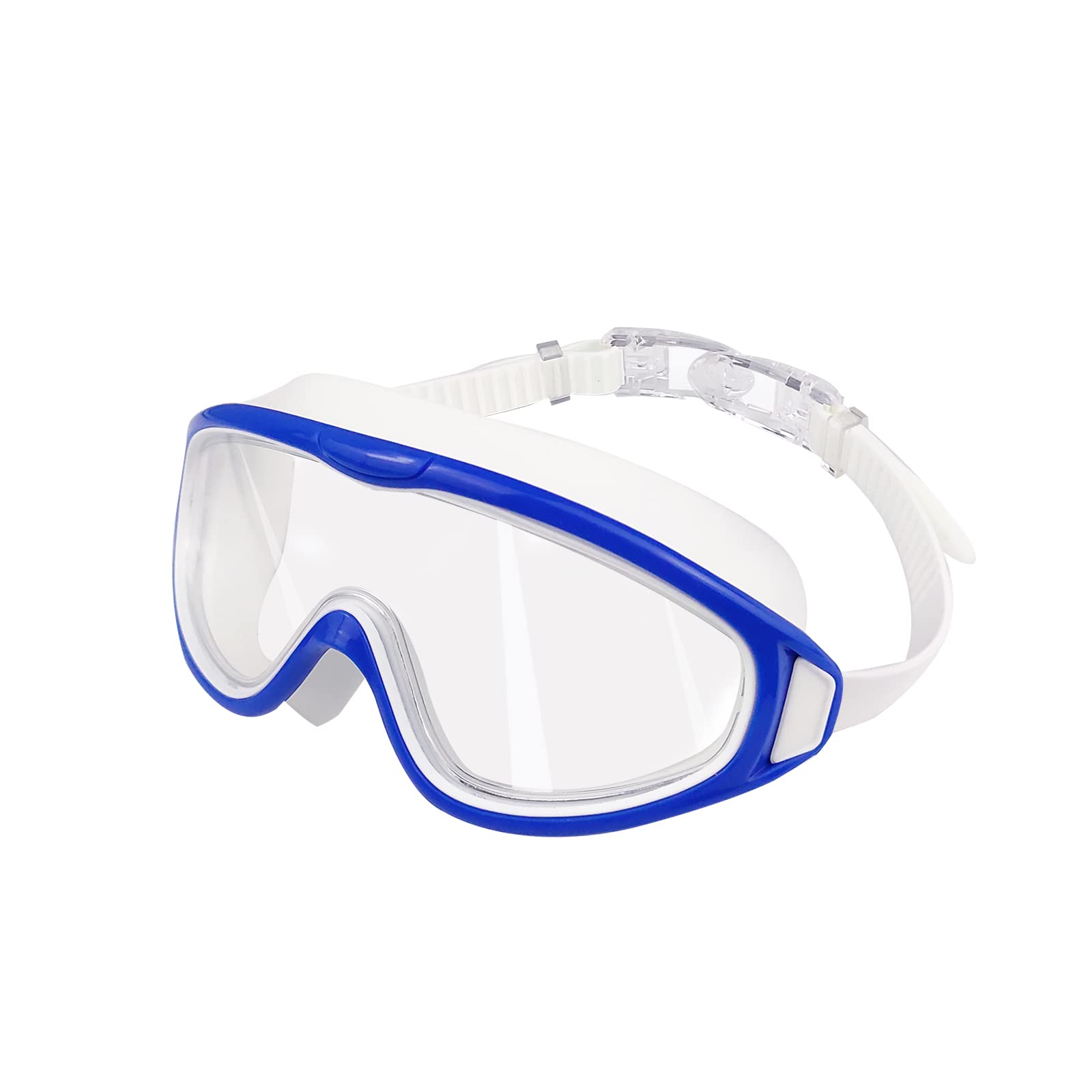 SWAUSWAUK Kids Swimming Goggles - Childrens Swimming Goggles Girls Boys 4-12 Years Larger Lens & Anti Fog (Blue & White1)