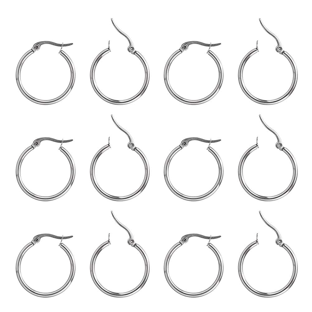 UNICRAFTALE 24pcs 23mm Women Hoop Earrings Stainless Steel Ring Earring 1mm Pin Hoop Earrings Set for Women Earring Findings Ring Earring Findings Components Stainless Steel Color