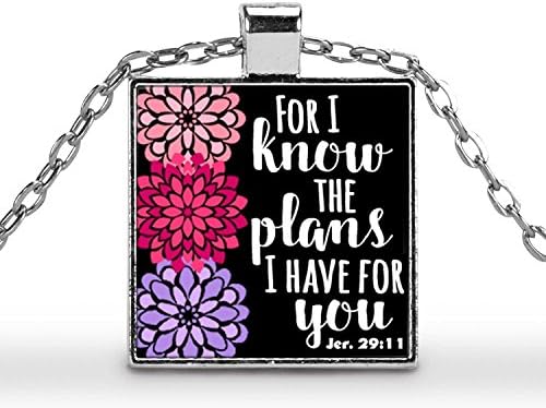 Jeremiah 29:11 For I Know the Plans I Have for You | 1 inch square pendant with 18 inch necklace | Scripture Jewelry